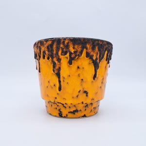 Rare XL Fat Lava Flowerpot FOHR Mid-Century Pottery 1960s-1970s Planter H14.5 Ø17 CM Black Orange Drip Glaze