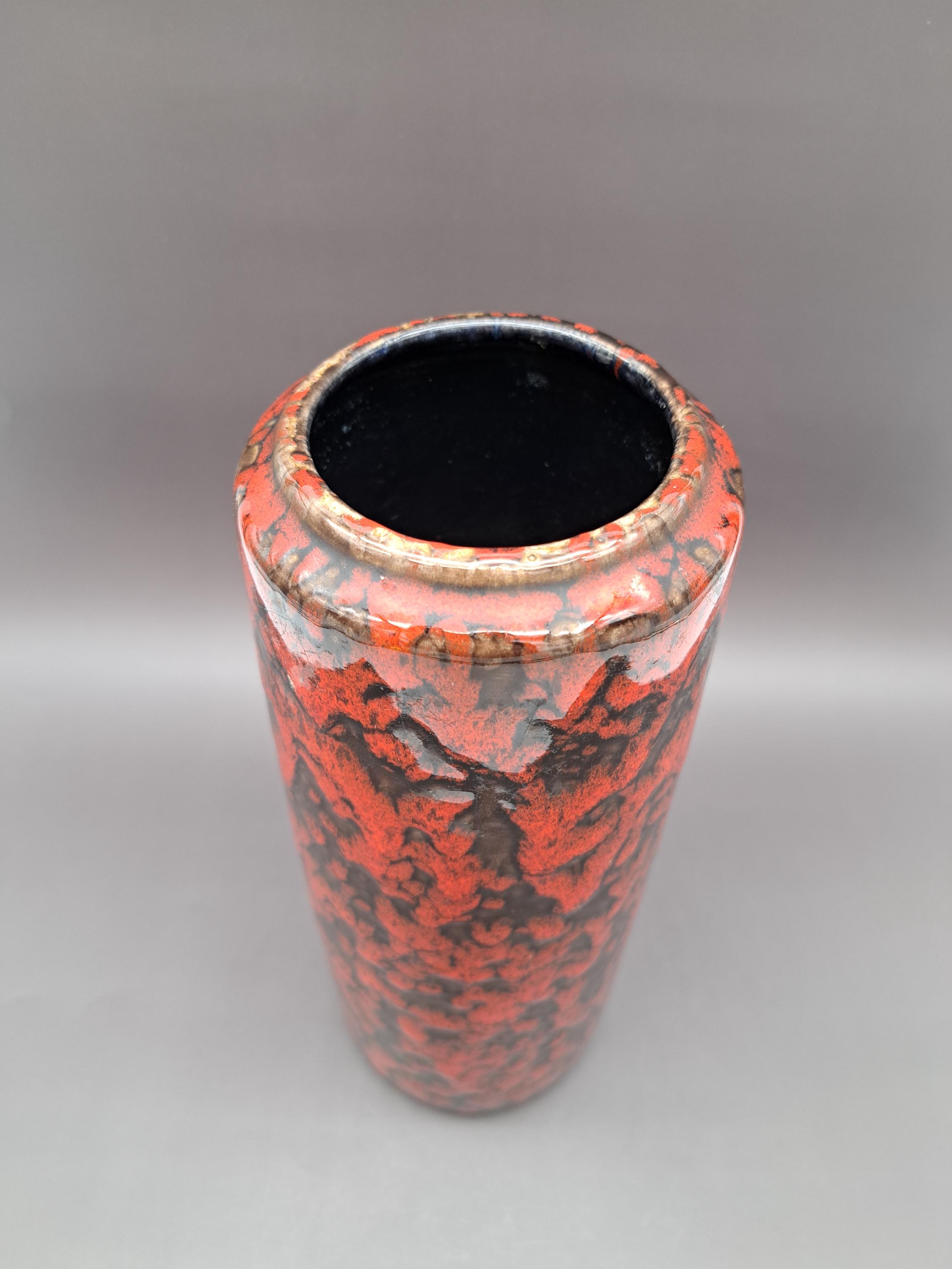 ヴィンテージ 西ドイツ製 円筒形花瓶 Scheurich 532-28 赤黒 ミッド