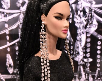 Rhinestone Tassel Silver Tone Earrings either Three Rows or Pearls for Integrity Dolls, Barbies, and 1/6 doll size