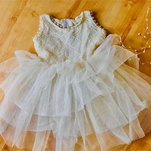 Flower Girl Dress Christening Dress Vintage Ruffle Applique