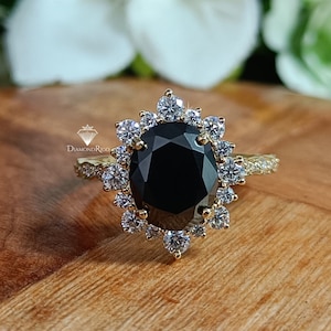 Vintage Oval 3CT Black Moissanite Engagement Ring, Wedding Ring Set, Victorian Filigree Ring, Anniversary Gifts, Promise Ring, Eternity Ring