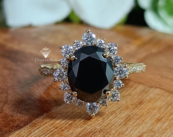 Vintage Oval 3CT Black Moissanite Engagement Ring, Wedding Ring Set, Victorian Filigree Ring, Anniversary Gifts, Promise Ring, Eternity Ring