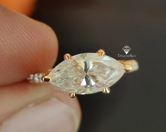 Horizontal Fit Marquise Moissanite Engagement Ring, 3.45TCW Claw Prong Solitaire Bridal Wedding Rings for Gifts, Promise Rings for Women