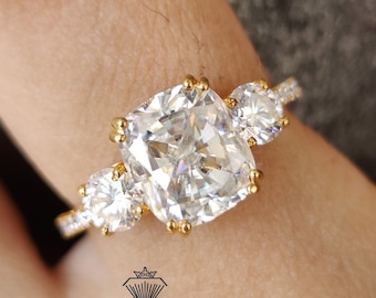 Elongated Cushion Moissanite Engagement Ring, 4TCW Diamond Solitaire Wedding Ring, Valentine Day Gift, Birthday Woman Ring