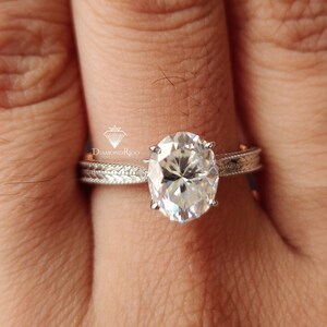 Ovaler Moissanit Solitär Verlobungsring, Einzigartiger ovaler Verlobungsring, Art Deco Braut Hochzeitsgeschenke, Massiver WeißGold Jubiläumsring