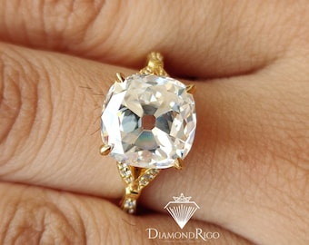 Anello di fidanzamento con moissanite della vecchia miniera da 11 mm, anello con moissanite solitario OMC, anello di nozze da donna, regalo di compleanno per lei, anello antico con gambo diviso