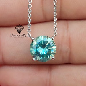 4 CT Blueish Green Round Cut Moissanite Pendant for Engagement, Solitaire Moissanite Pendant for Women, Anniversary Jewelry, Gift for Her