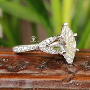 Vintage Marquise Engagement Ring 14k White Gold Victorian Art Deco Ring Filigree Marquise Moissanite Ring Wedding Bridal Ring Promise Ring