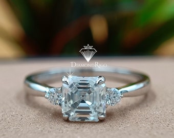 Antique Harlow Vintage Moissanite Ring, 2.5TCW Asscher Cut Solitaire Engagement Ring, Victorian Wedding Ring, Anniversary Gifts, Christmas