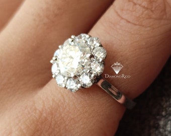4.46TCW Round Moissanite Cluster Engagement Ring, Flower Set Halo Wedding Ring, Round Moissanite Ring, Woman Promise Ring, Birthday Gifts