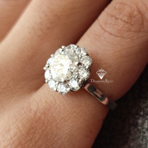 4.46TCW Round Moissanite Cluster Engagement Ring, Flower Set Halo Wedding Ring, Round Moissanite Ring, Woman Promise Ring, Birthday Gifts