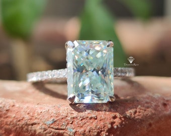 Light Blue Radiant Engagement Ring, Moissanite Solitaire Ring, Wedding Ring for Women, Birthday/Proposal Gifts for Her, Anniversary Sale