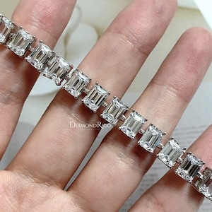 Emerald Moissanite Tennis Bracelet 7x5 MM, Celebrity Style Colorless Moissanite Bracelet, Gifts for Him or Her, Eternity Wedding Bracelet