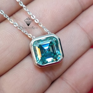 Vintage Necklace Bezel Set Pendant Unique Moissanite Pendant White Gold Matching Necklace Engagement Wedding Necklace Anniversary Gifts