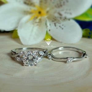 Moissanite Engagement Ring Set White Gold Unique Cluster Wedding Ring Diamond Vintage Marquise Shaped Promise Anniversary Ring Gifts