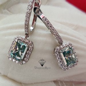 Earrings 3TCW Blue Radiant Cut Moissanite Earring 14K White Gold Earrings Floral Dangle Drop Earring Anniversary Perfact Jewelry For Gifts