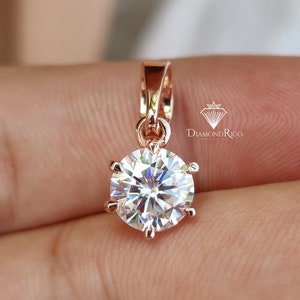 2CT Round Moissanite Solitaire Pendant, Solid Gold Engagement Pendant, Anniversary Gift for Women, Birthday/Promise Gift for Her