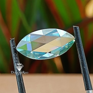 Marquise Rose Cut Piedra Moissanita Suelta para Joyería, Moissanita de Color Azul Claro para Anillo de Compromiso, Colgante, Diamante Antiguo Tallado de Fantasía