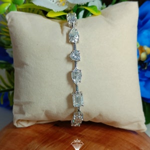 Multi Shape Moissanite Tennis Bracelet, Pear/Emerald/Oval/Marquise/Heart Cut, Celebrity Style Colorless Moissanite Bracelet, Gifts for Her