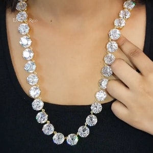 10 MM Old European Moissanite Tennis Necklace, Woman Engagement Jewelry, Wedding Chain Necklace for Gift, Celebrity Style Necklace for Her