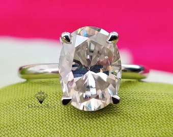 Classic 2Ct Oval Solitaire Ring/ Moissanite Engagement Ring/ Woman Promise Ring, Birthday Gift for Her, Hidden Halo Ring, Mothers Day Sale