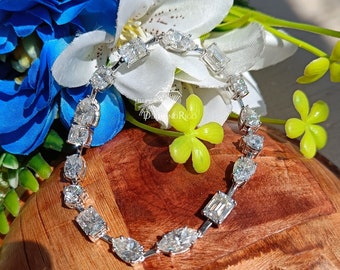 無色モアッサナイトブレスレット/ファンシーシェイプモアッサナイトブレスレット/スターリングシルバーモアッサナイトテニスブレスレット/彼女へのウェディングジュエリーギフト