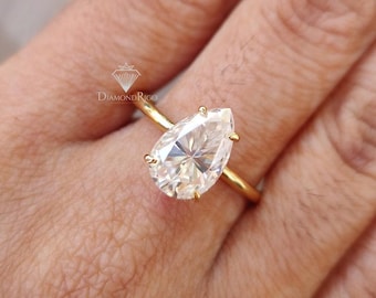 Excellent 12x8mm Pear Engagement Ring, Solitaire Moissanite Ring, Birthday Gifts for Her, Anniversary Ring, Minimalist Dainty Promise Ring