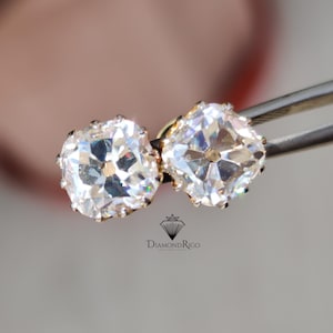 4 TCW Old Mine Moissanite Earring Antique Crown Set Solitaire Earring OMC Moissanite Wedding Earring Anniversary Earrings Matching Earrings