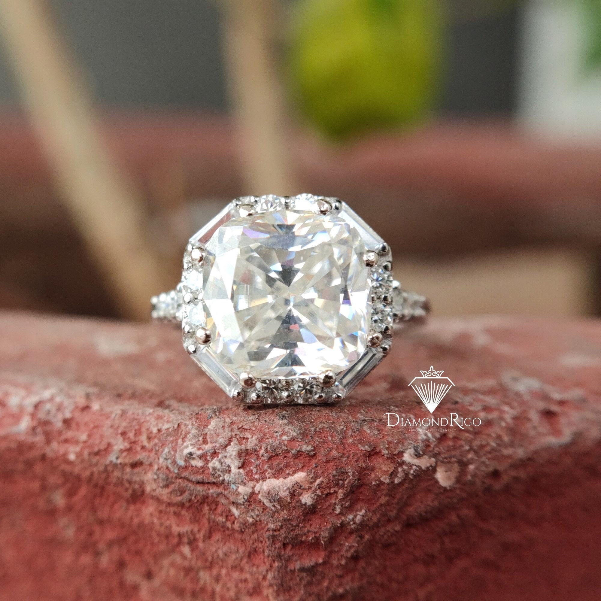 10mm Cushion Cut Moissanite Engagement Ring with Octagon Shape Etsy
