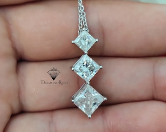 Pendant for Women, 5TCW Princess Cut Moissanite 14K Pendant Necklace with Chain, Great Jewelry for Gift like Anniversary, Birthday, Promise