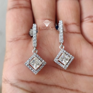 Moissanite Earrings Halo Wedding Earrings Dangle Drop Women Engagement Earrings Anniversary Gifts Promise Earrings Women Matching Earrings