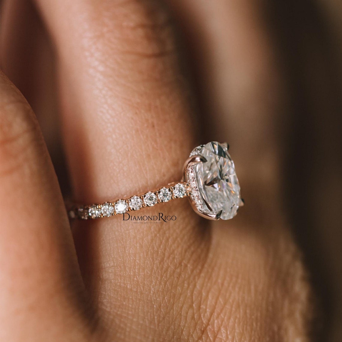 10x8mm Hidden Halo Moissanite Engagement Ring Oval Solitaire Etsy