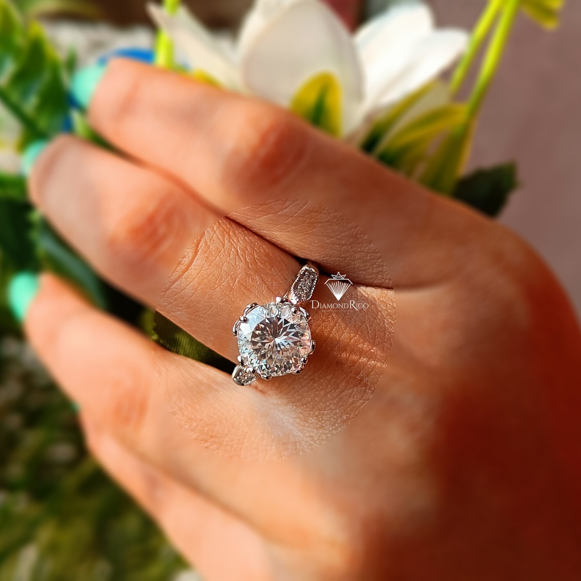 Antique 3.5TCW Portuguese Cut Moissanite Engagement Ring Vintage Solitaire Wedding Ring Woman Proposal Ring White Gold Ring for Her Etsy UK