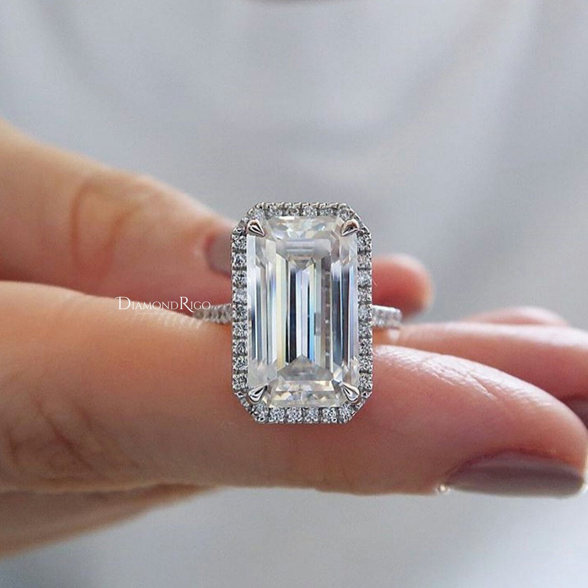 14x9MM Big Moissanite Engagement Ring Halo Wedding Ring Etsy