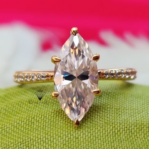 Vintage Marquise Engagement Ring 14k Yellow Gold Victorian Marquise Diamond Ring Filigree Marquise Moissanite Ring Promise Anniversary Gifts