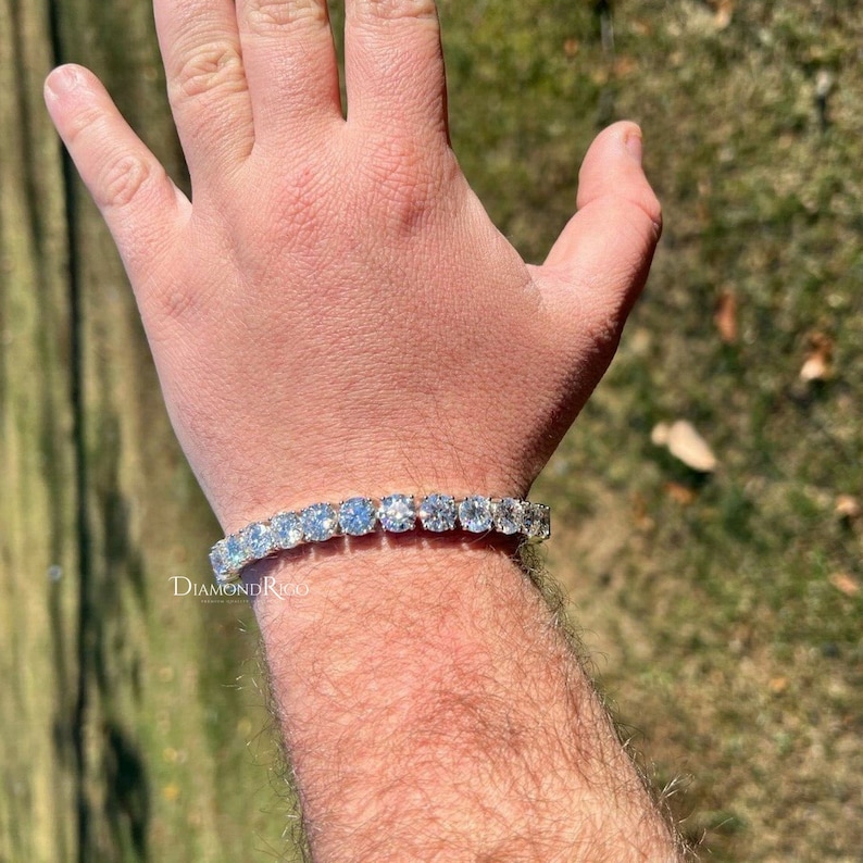 Round Moissanite Tennis Bracelet 8 MM Men's Engagement Etsy