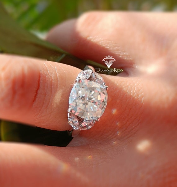 Cushion Cut Moissanite Solitaire Ring, 9 Mm Cushion Engagement 