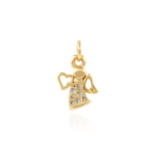 Guardian Angel Pendant, 18K Gold Filled Cupid Charm, Micropavé CZ Gold Angel Necklace, Baby Angel, DIY Jewelry Making Supplies, 10x15.5x2mm