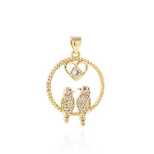 Micropavé CZ Flying Charm, Bird Pendant, Round Charm, 18K Gold Stuffed Animal Charm, Bird Necklace, DIY Jewelry Supplies, 30.5x20x3.5mm