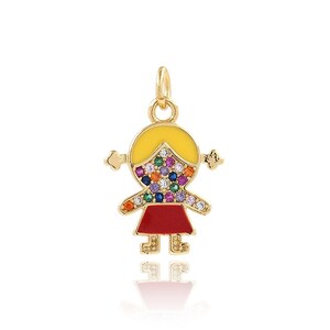 Eanmel Charm,Micropavé CZ Kids Charm, 18K Gold Filled Girls Pendant, Gift For Her, DIY Jewelry Supplies, 21x14x1.5mm