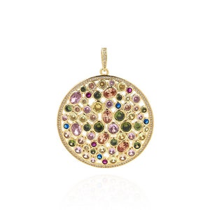 Gold Disc Necklace,Micropaved CZ Disc Charm, 18K Gold Filled Disc Charm, Sun Pendant, DIY Jewelry Making Supplies, 63.5x50x5.5mm
