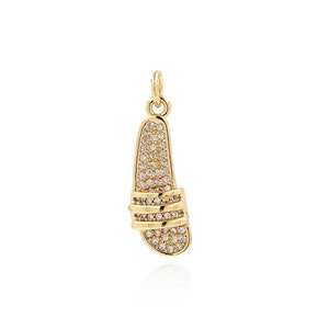 18K Gold Filled Flip Flop Pendant, MicroPaved Zircon Colorful Floral Sandal Charm,Summer Charm, DIY Jewelry Making Beach Charm, 23x9x5mm