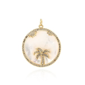 Cubic Zirconia Gold Tree Charm, Gold Round Necklace, 18K Gold Filled Tree of Life Pendant Necklace,DIY Jewelry Making Supplies,31x26.5x3.5mm