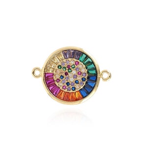 Micropavé CZ Rundstecker, 18K Gold Filled Münzstecker, Gold Disc Stecker, DIY Armband Halskette Herstellung Zubehör, 23x17x3mm