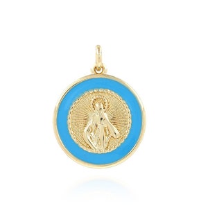 18K Gold Filled Round Charm, Enamel Virgin Mary Charm,Christian Jewelry, Virgin Charm,DIY Jewelry Making Supplies,18x23x3mm