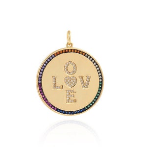 Micropavé CZ Word Necklace, Love Charm, Word Charm, Heart Pendant, 18K Gold Filled Heart Necklace, DIY Jewelry Supplies, 40x33x3mm