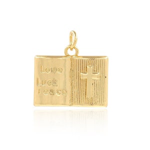 Bible Pendant, Cross Charm, 18K Gold Filled Book Charm, Book Necklace, Cross Pendant, DIY Jewelry Supplies, 18.5x19x3mm
