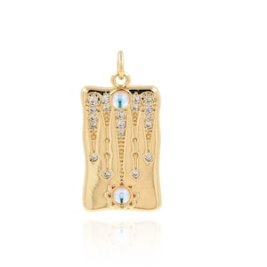 Meteor Pendant, Rectangular Charm, 18K Gold Filled Meteor Charm, Square Necklace, Micropavé CZ Star Pendant, DIY Jewelry Supplies, 14x29x4mm