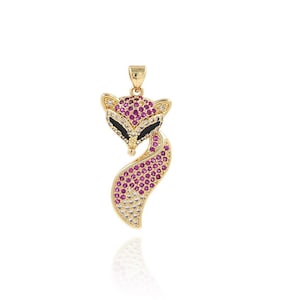 Fox Pendant, Micropavé CZ Animal Necklace, 18K Gold Filled Fox Charm, Wild Animal Necklace, DIY Jewelry Supplies, 37x15x5mm