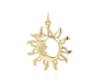 Encanto de cara, encanto de sol, collar de círculo lleno de oro de 18 quilates, colgante de cara de sol, encanto de sol, suministros de joyería DIY, 28x23x4mm